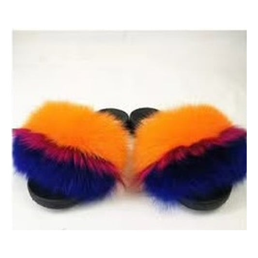Fox Fur Slides – Orange / Fuchsia / Royal Blue – Style F-383 - C Beauty Accessories