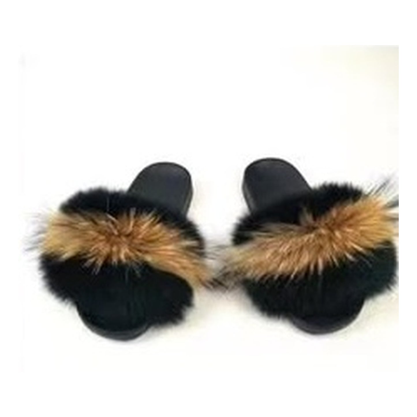 Fox Fur Slides – Black / Tan – Style F-384