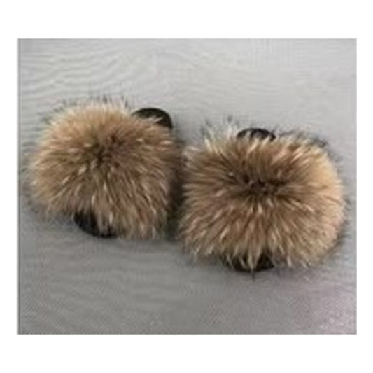 Fox Fur Slides – Brown / Tan / Gray – Style F-4 - C Beauty Accessories