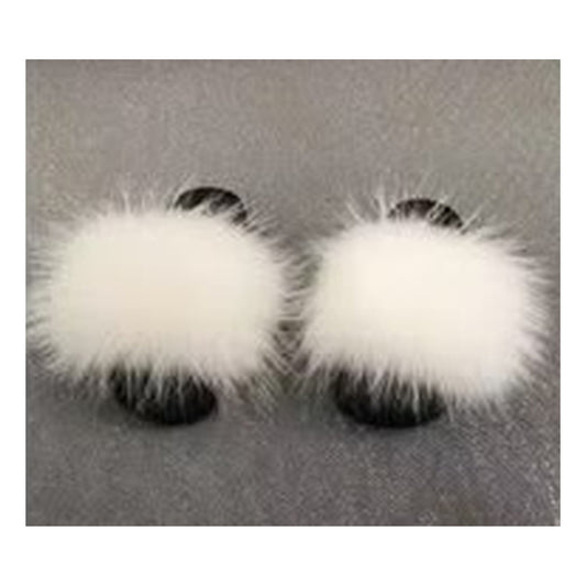 Fox Fur Slides – Gray / Cream – Style F-5 - C Beauty Accessories