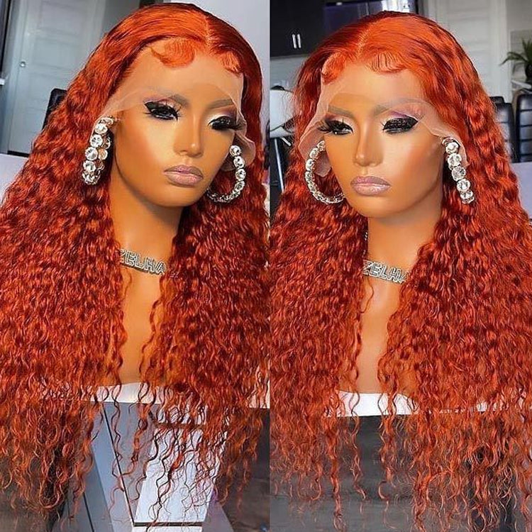 Colored lace wig - ginger deep wave, 100% human hair | C Beauty