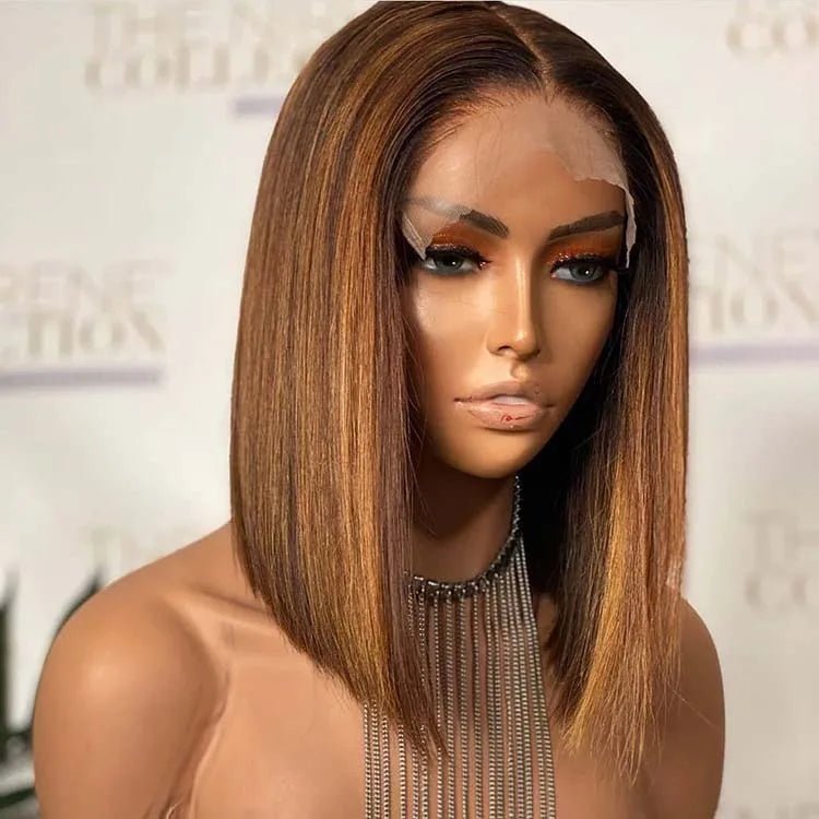 Highlight Curly Lace Front Bob Wig — Human Hair - C Beauty Accessories