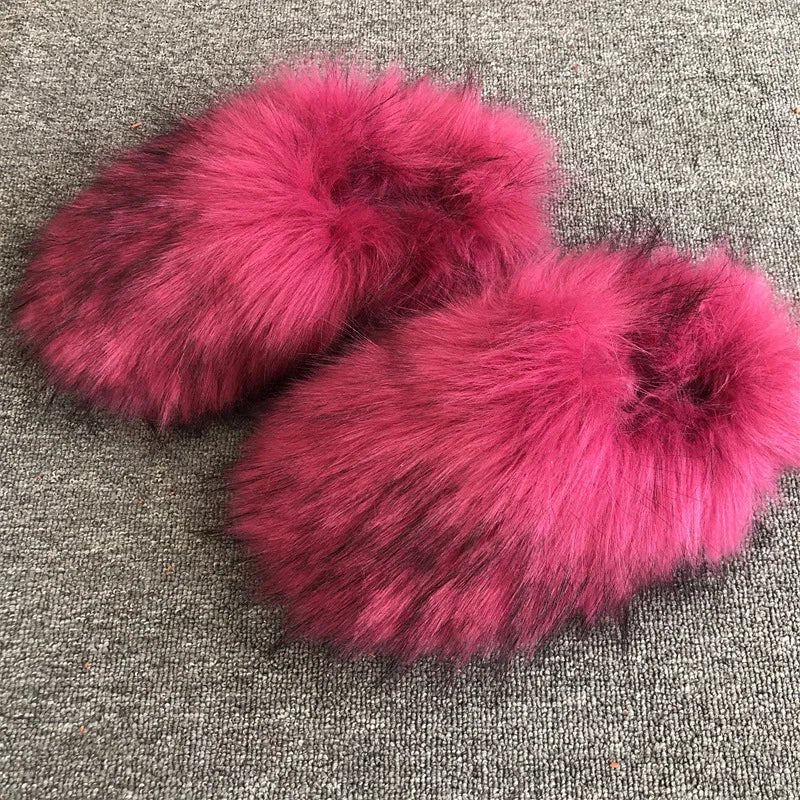 Faux Fur Slippers Women Home Fluffy Flat Slides Comfort Furry House Sweet Shoes Female Slipper Indoor Flip Flops - C Beauty Accessories