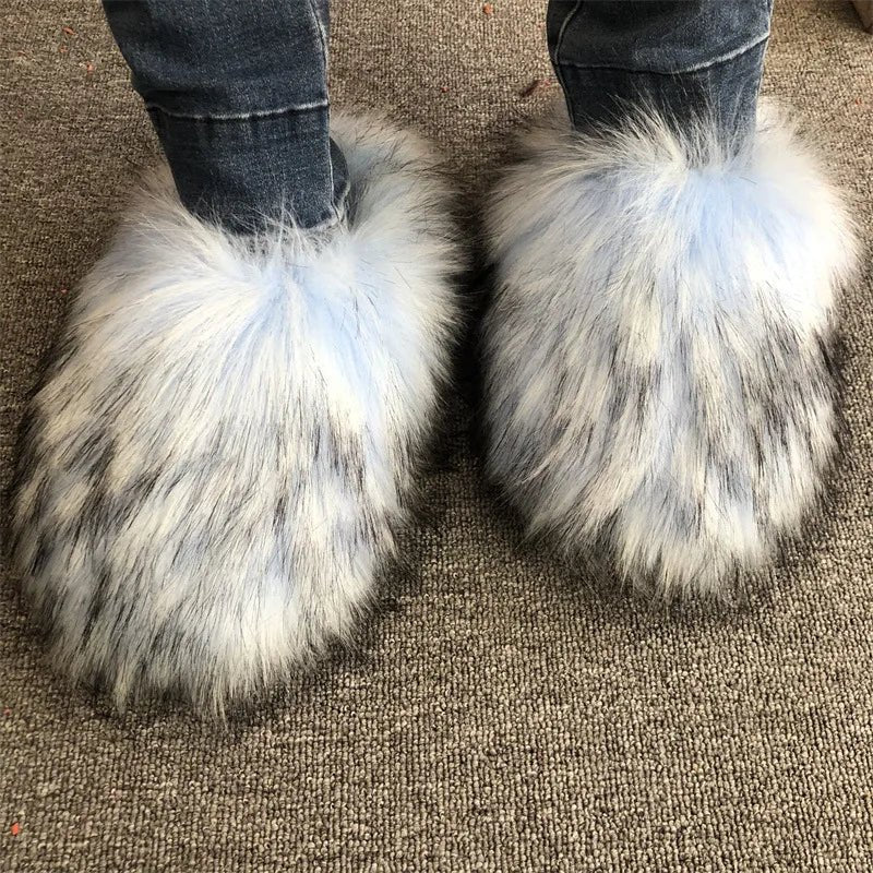 Faux Fur Slippers Women Home Fluffy Flat Slides Comfort Furry House Sweet Shoes Female Slipper Indoor Flip Flops - C Beauty Accessories