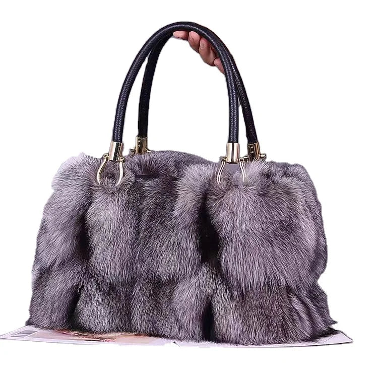 Women Real Fox Fur Tote Bag — Elegant Luxury Handbag With Strap - Shopcbeauty