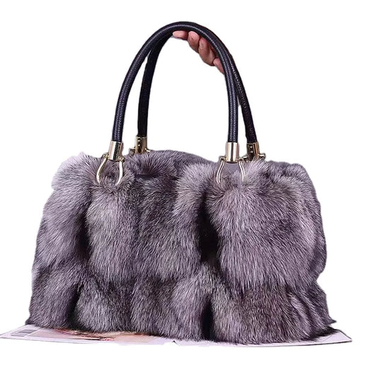 Women Real Fox Fur Tote Bag — Elegant Luxury Handbag With Strap - Shopcbeauty