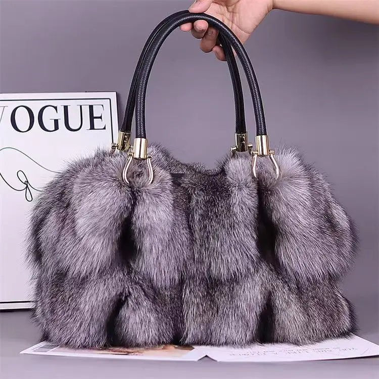 Women Real Fox Fur Tote Bag — Elegant Luxury Handbag With Strap - Shopcbeauty