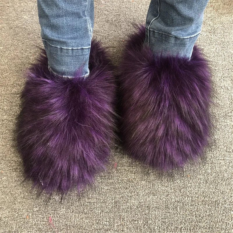 Faux Fur Slippers Women Home Fluffy Flat Slides Comfort Furry House Sweet Shoes Female Slipper Indoor Flip Flops - C Beauty Accessories