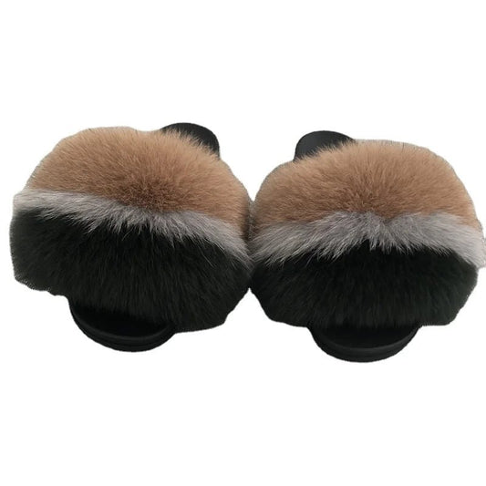 Natural raccoon fox fur slide sandals | C Beauty