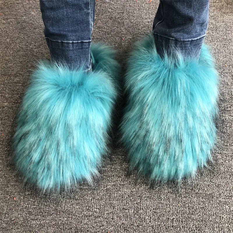 Faux Fur Slippers Women Home Fluffy Flat Slides Comfort Furry House Sweet Shoes Female Slipper Indoor Flip Flops - C Beauty Accessories