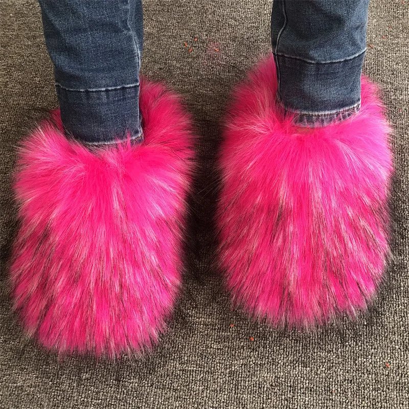 Faux Fur Slippers Women Home Fluffy Flat Slides Comfort Furry House Sweet Shoes Female Slipper Indoor Flip Flops - C Beauty Accessories
