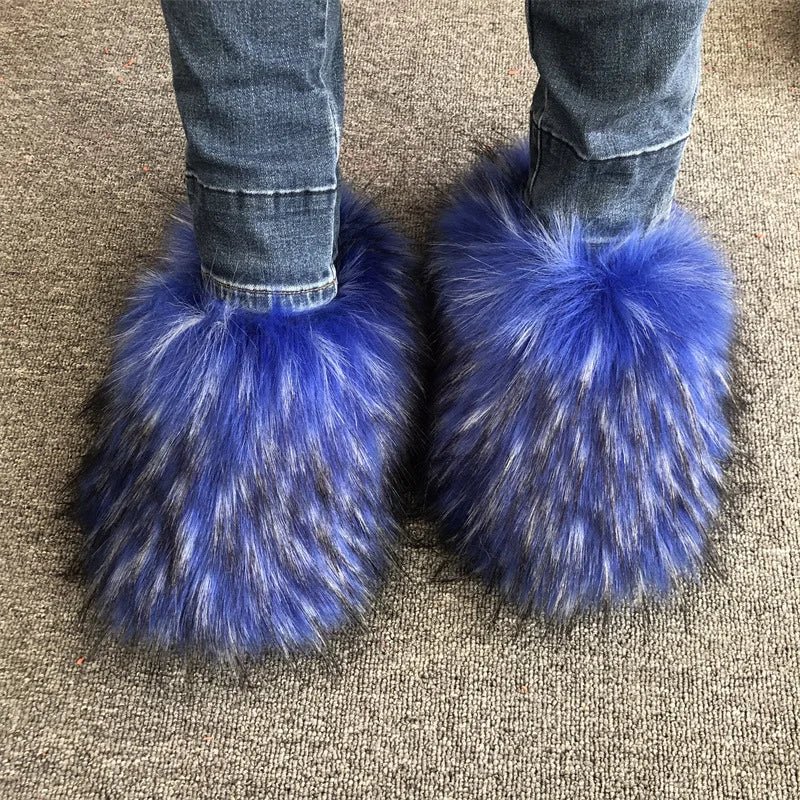 Faux Fur Slippers Women Home Fluffy Flat Slides Comfort Furry House Sweet Shoes Female Slipper Indoor Flip Flops - C Beauty Accessories