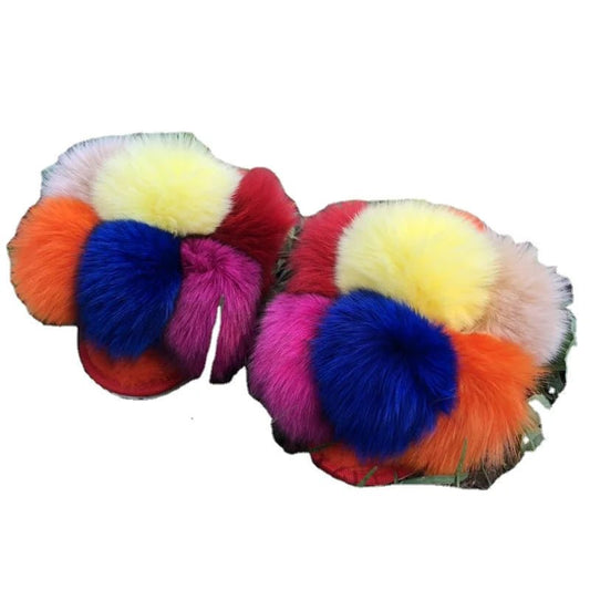 Attractive Fox Fur Slipper Sandals For Women, Slide Slippers - C Beauty Accessories