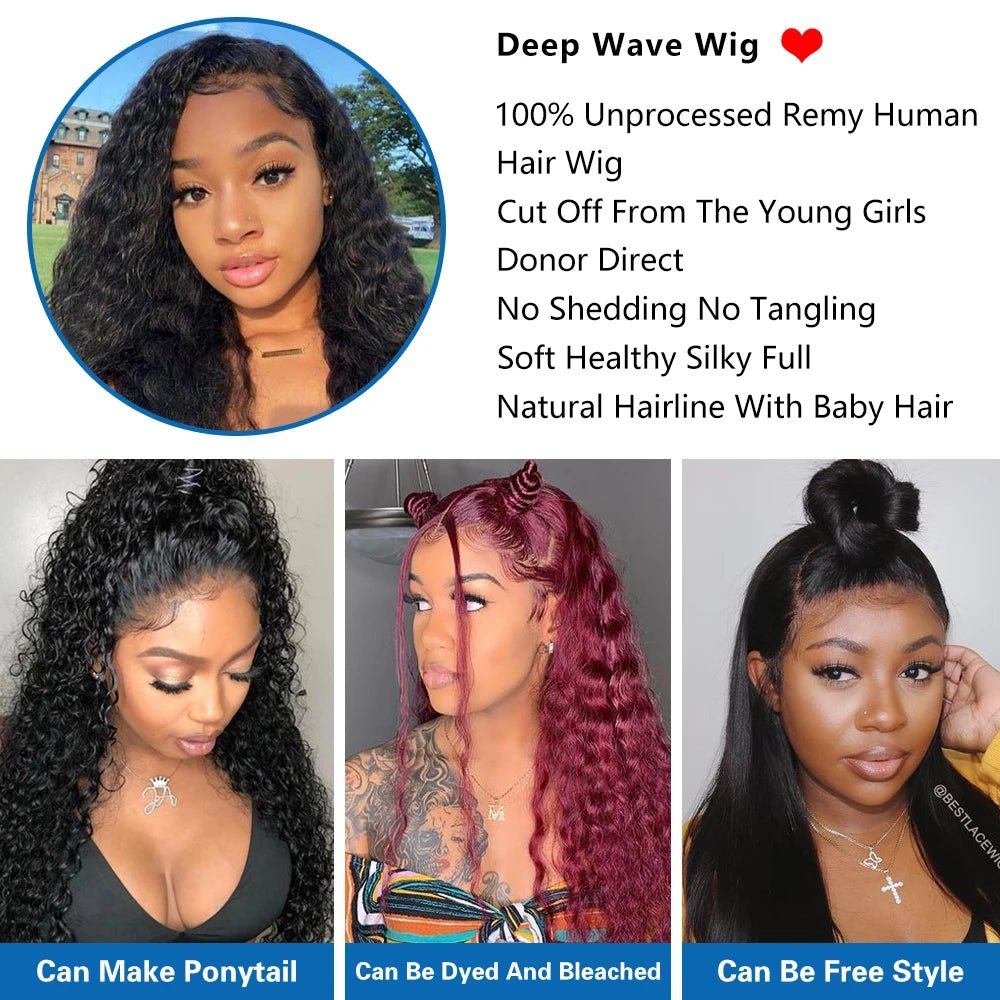 13x6 Curly Lace Front Wig, Glueless HD Transparent Lace Remy Hair - C Beauty Accessories