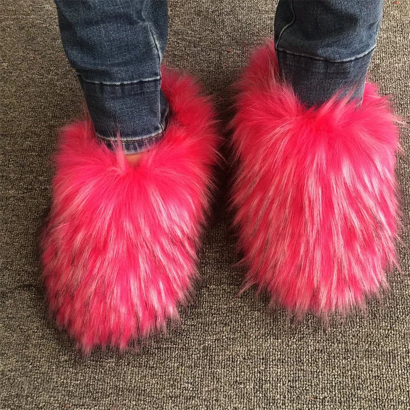 Faux Fur Slippers Women Home Fluffy Flat Slides Comfort Furry House Sweet Shoes Female Slipper Indoor Flip Flops - C Beauty Accessories