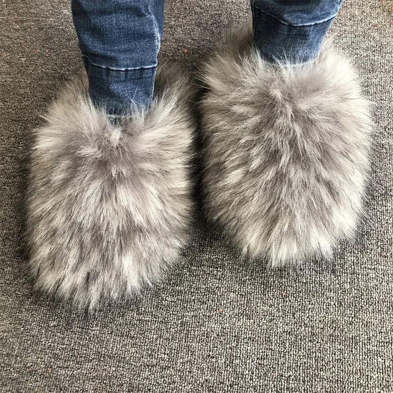 Faux Fur Slippers Women Home Fluffy Flat Slides Comfort Furry House Sweet Shoes Female Slipper Indoor Flip Flops - C Beauty Accessories