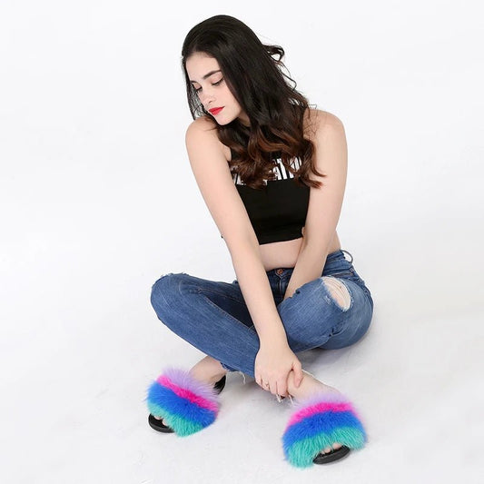 Women's fluffy fur slide sandals | C Beauty