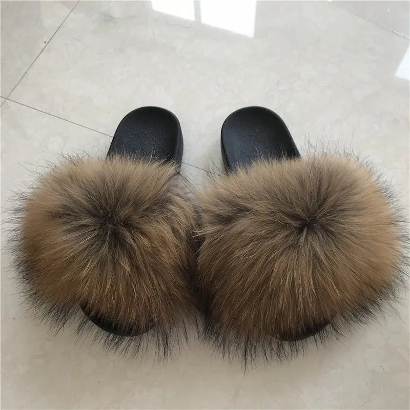 2025 genuine faux fox fur slippers - Shopcbeauty