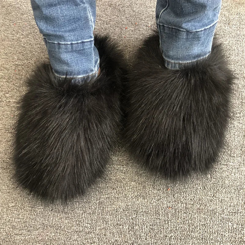 Faux Fur Slippers Women Home Fluffy Flat Slides Comfort Furry House Sweet Shoes Female Slipper Indoor Flip Flops - C Beauty Accessories