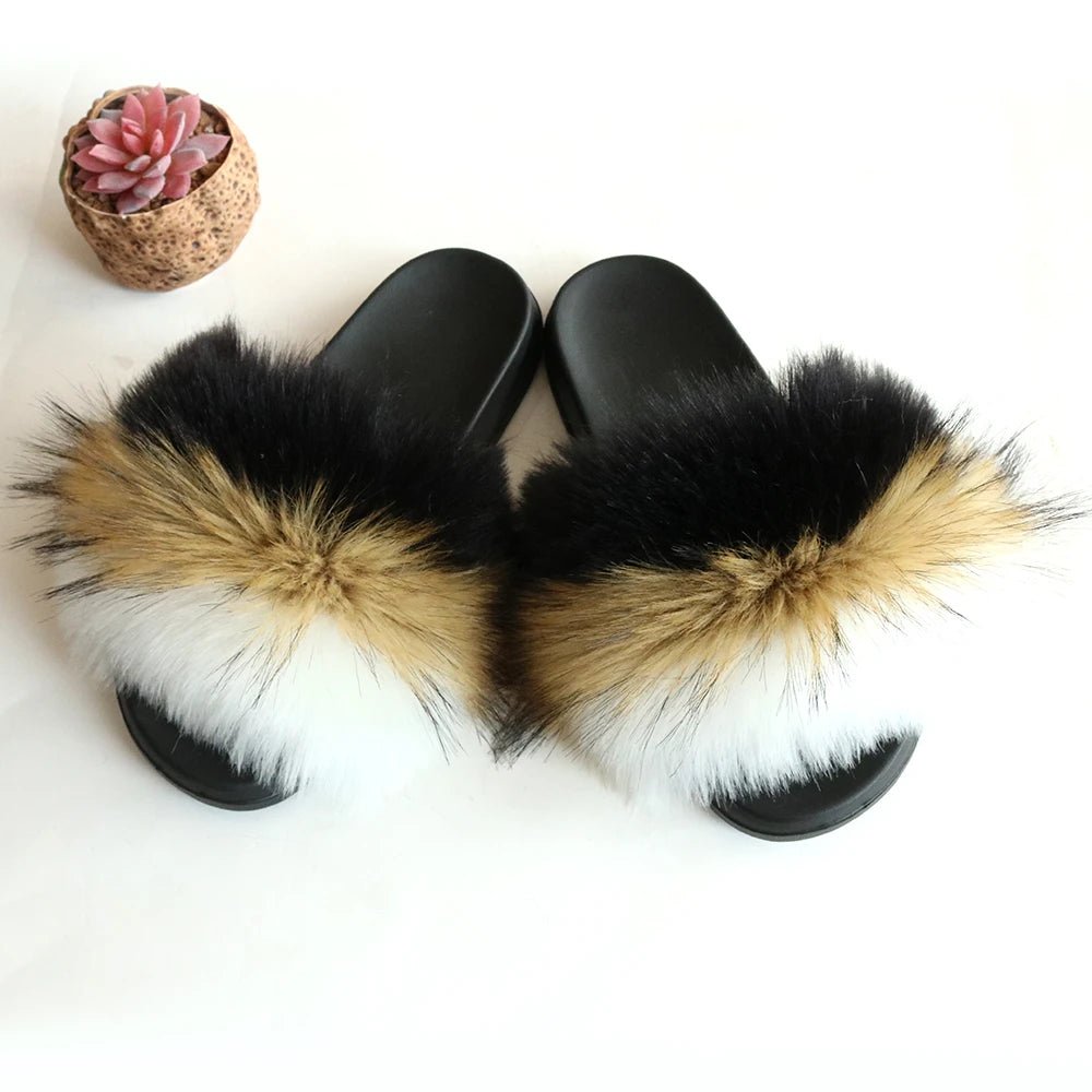 2025 genuine faux fox fur slippers - Shopcbeauty