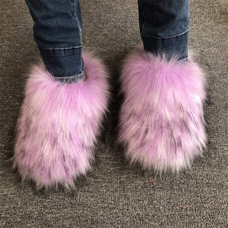 Faux Fur Slippers Women Home Fluffy Flat Slides Comfort Furry House Sweet Shoes Female Slipper Indoor Flip Flops - C Beauty Accessories