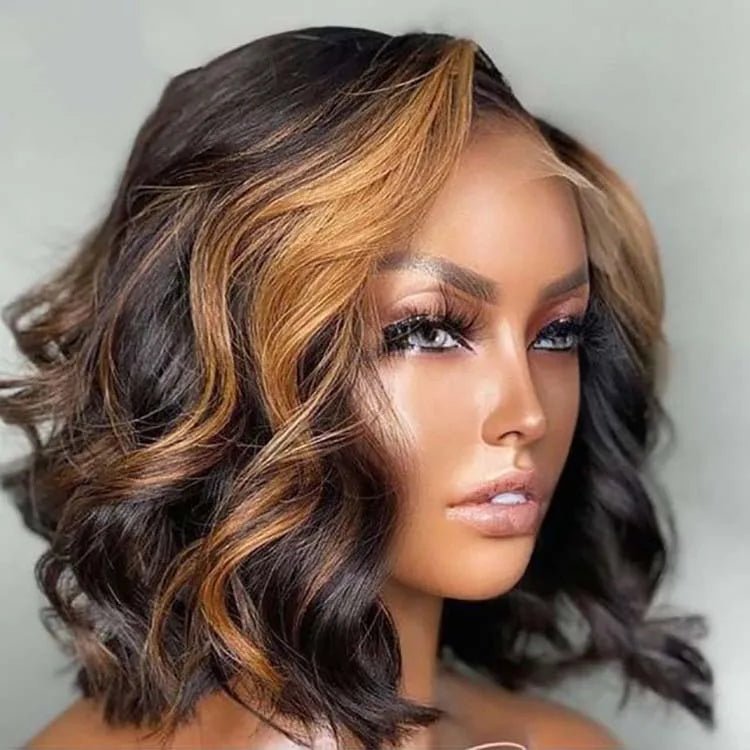 Highlight Curly Lace Front Bob Wig — Human Hair - C Beauty Accessories