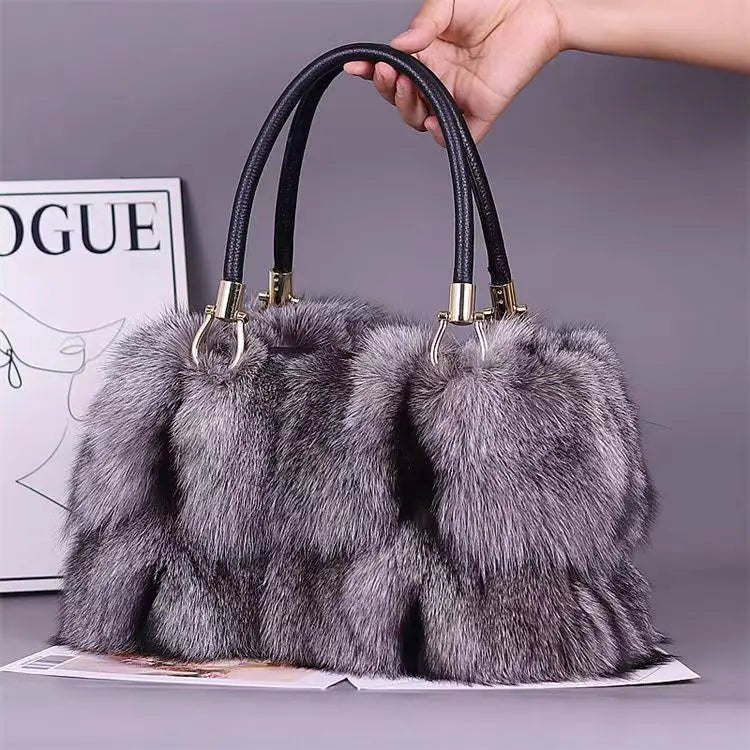 Women Real Fox Fur Tote Bag — Elegant Luxury Handbag With Strap - Shopcbeauty