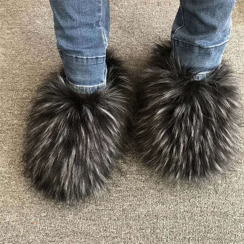 Faux Fur Slippers Women Home Fluffy Flat Slides Comfort Furry House Sweet Shoes Female Slipper Indoor Flip Flops - C Beauty Accessories