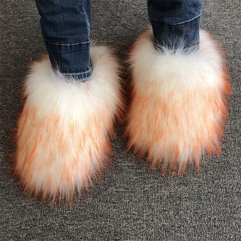 Faux Fur Slippers Women Home Fluffy Flat Slides Comfort Furry House Sweet Shoes Female Slipper Indoor Flip Flops - C Beauty Accessories