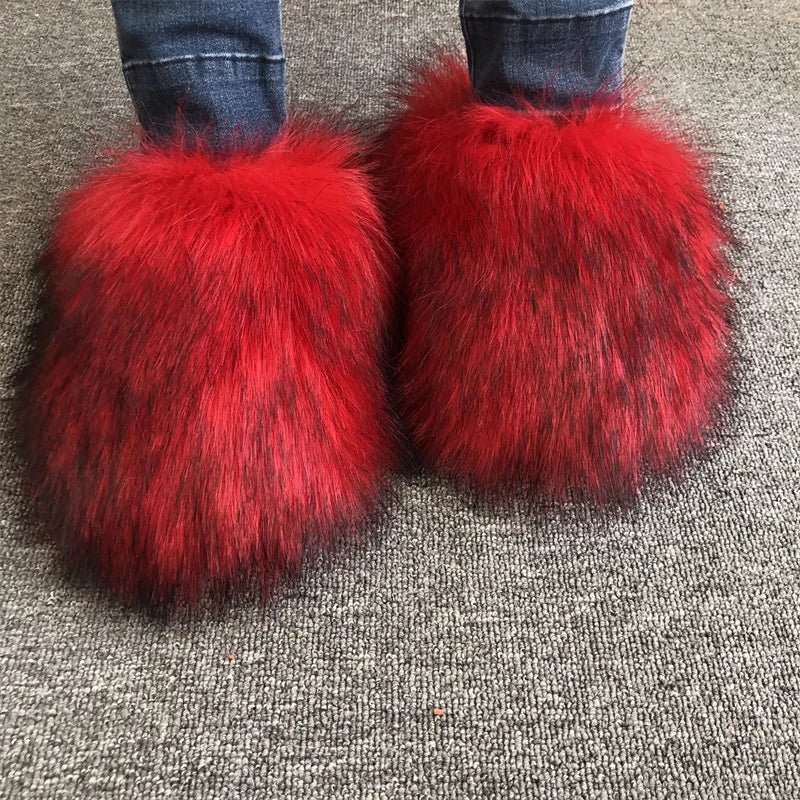 Faux Fur Slippers Women Home Fluffy Flat Slides Comfort Furry House Sweet Shoes Female Slipper Indoor Flip Flops - C Beauty Accessories