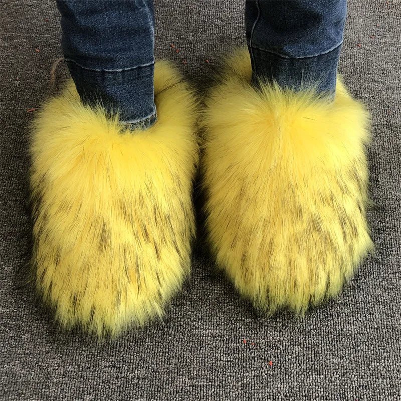 Faux Fur Slippers Women Home Fluffy Flat Slides Comfort Furry House Sweet Shoes Female Slipper Indoor Flip Flops - C Beauty Accessories
