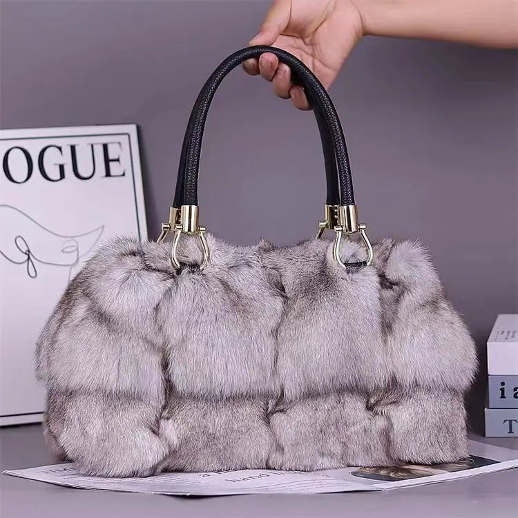 Women Real Fox Fur Tote Bag — Elegant Luxury Handbag With Strap - Shopcbeauty