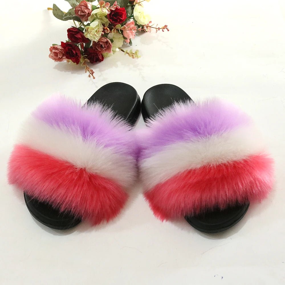 2025 genuine faux fox fur slippers - Shopcbeauty