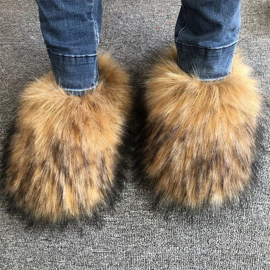 Faux Fur Slippers Women Home Fluffy Flat Slides Comfort Furry House Sweet Shoes Female Slipper Indoor Flip Flops - C Beauty Accessories