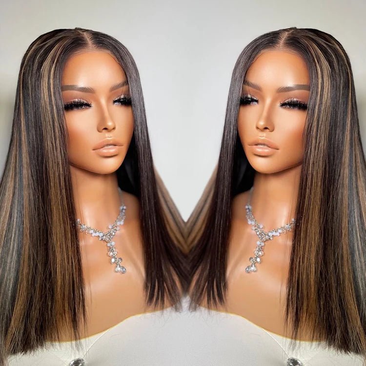 Highlight Piano Blunt-Cut Lace Front Bob Wig — Human Hair - C Beauty Accessories