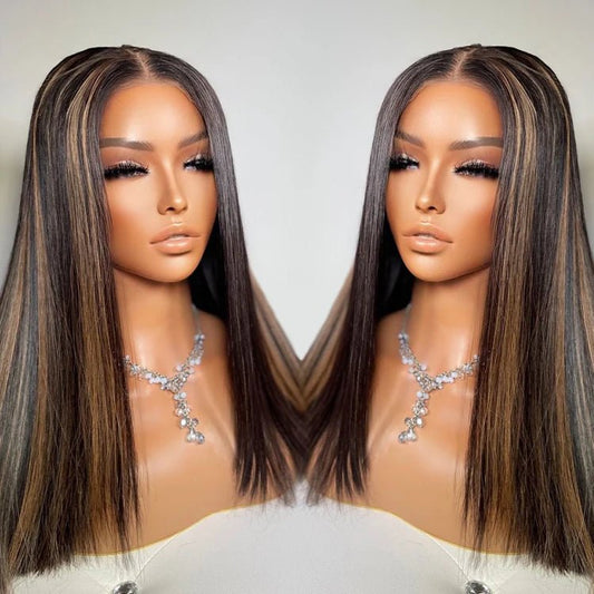 Highlight Piano Blunt-Cut Lace Front Bob Wig — Human Hair - C Beauty Accessories