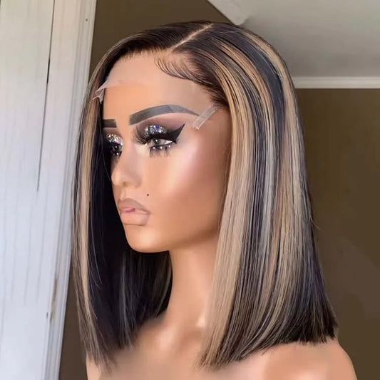 Highlight Curly Lace Front Bob Wig — Human Hair - C Beauty Accessories