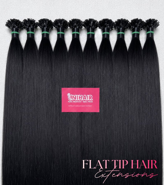 Natural black flat tip keratin extensions straight Vietnamese hair C Beauty