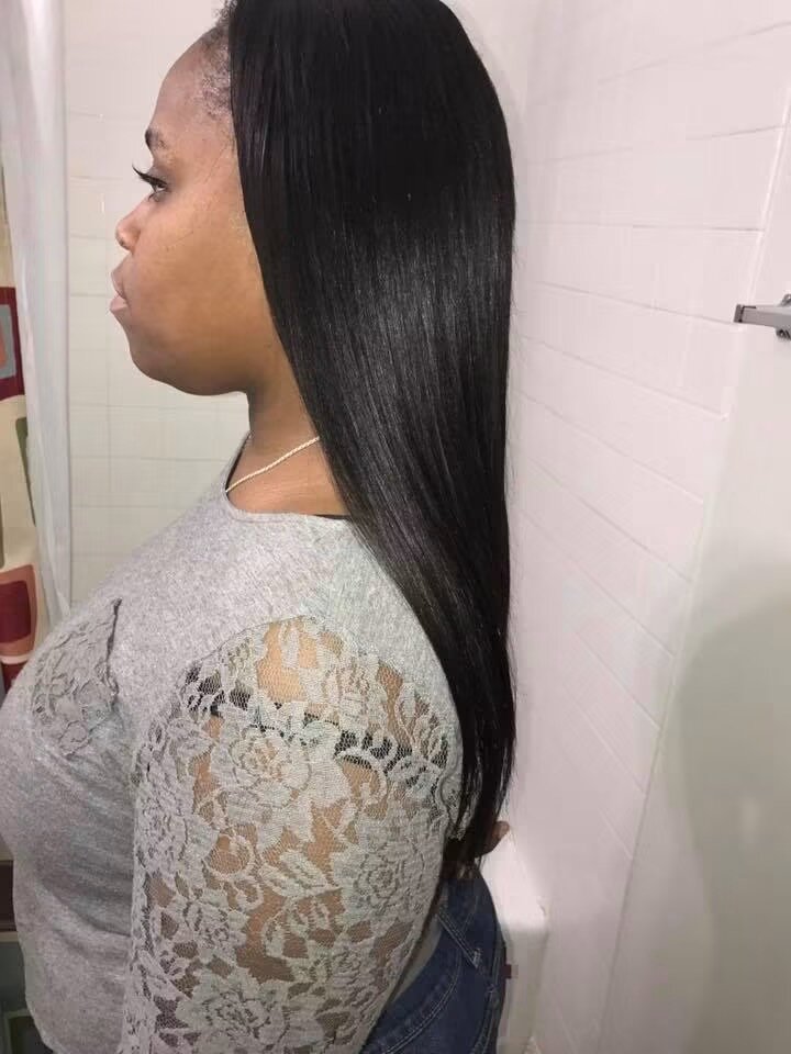4x4 transparent lace closure wig - natural black straight, side profile | C Beauty