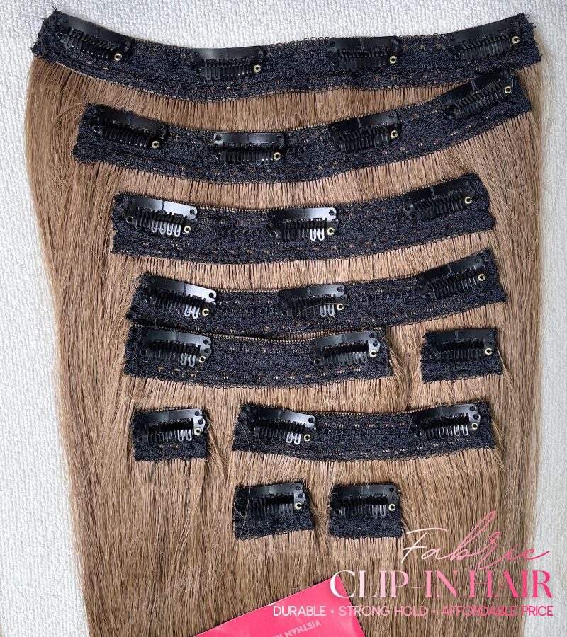 #4 medium brown fabric clip-in extensions 22 inch 200g human hair C Beauty
