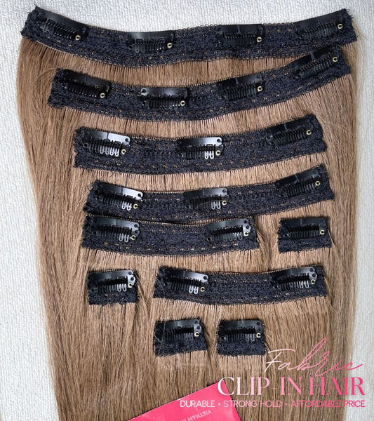 #4 medium brown fabric clip-in extensions 22 inch 200g human hair C Beauty