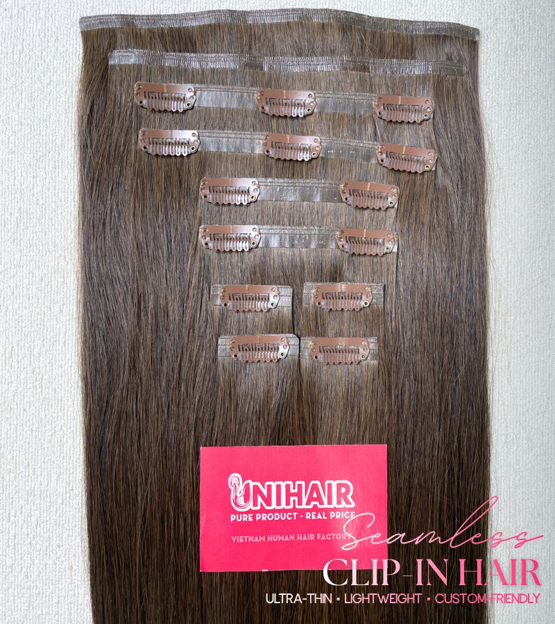 #1B black seamless clip-in extensions 24 inch 200g super premium human hair C Beauty