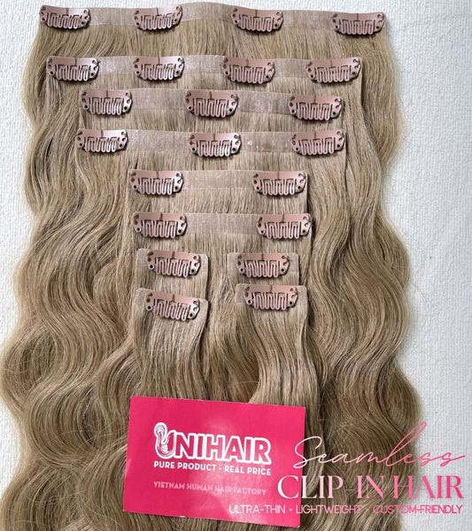 #8 wavy seamless clip-in extensions 20 inch 180g super premium human hair C Beauty