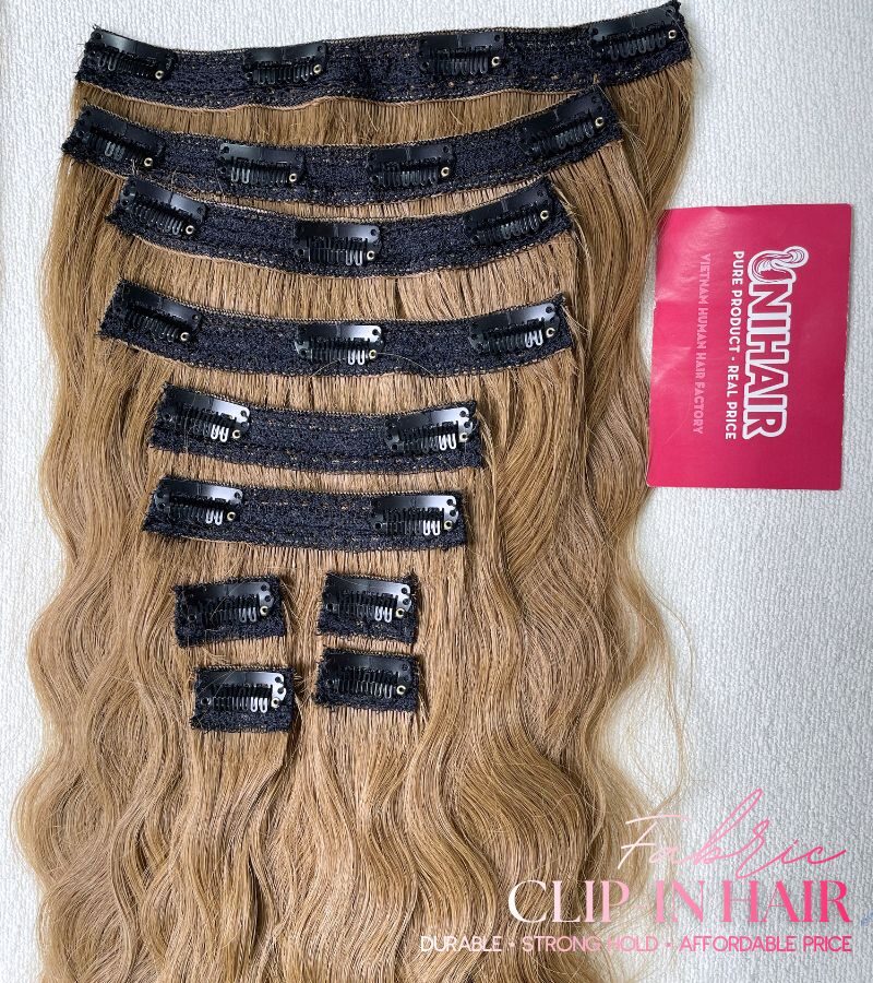 #6 light brown wavy clip-in extensions 24 inch 200g human hair C Beauty